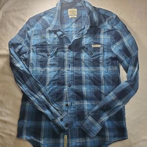 Lucky Brand Men's Blue Plaid Long-Sleeve Button-Down Shirt